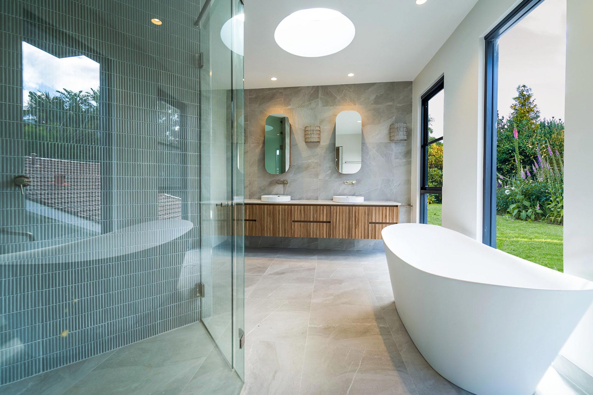 Double fluted mocha bathroom vanity designed and manufactured in Sydney