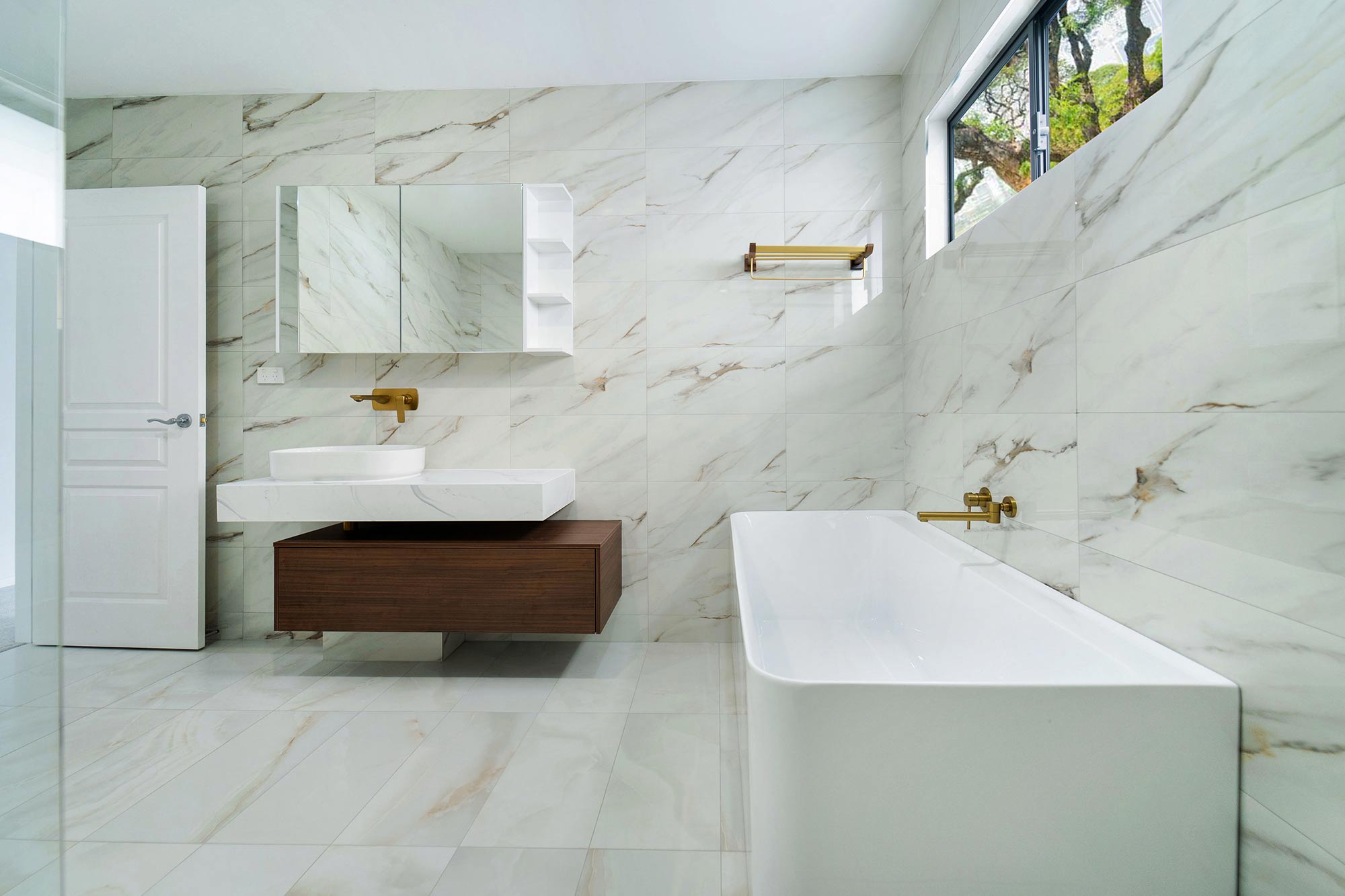 Floor standing custom designed bathroom vanity by Renolux Sydney