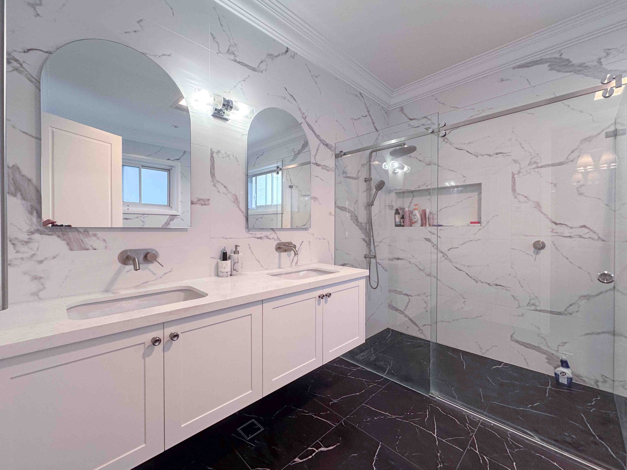 White shaker custom bathroom vanity manufactured in Sydney